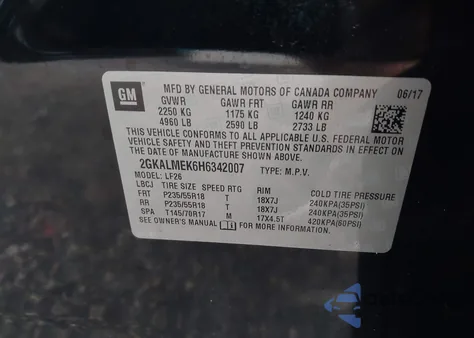 2017 GMC Terrain Sle-1 from USA, damaged, VIN 2GKALMEK6H6342007